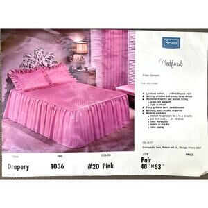 Vintage Sears Pink Cotton Drapery Pair 48x63 Medford Ensemble NOS Curtains